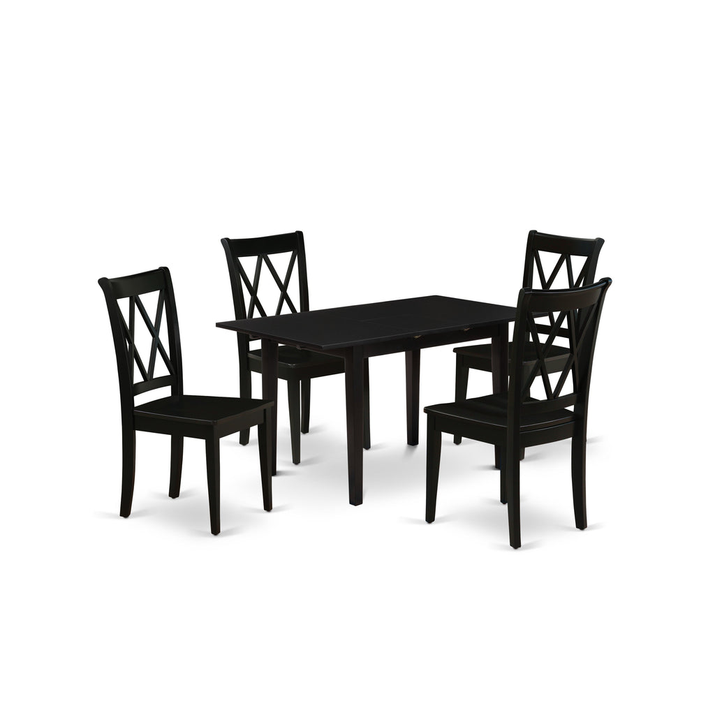 East West Furniture NOCL5-BLK-W 5 Piece Dining Table Set for 4 Includes a Rectangle Kitchen Table with Butterfly Leaf and 4 Dinette Chairs, 32x54 Inch, Black