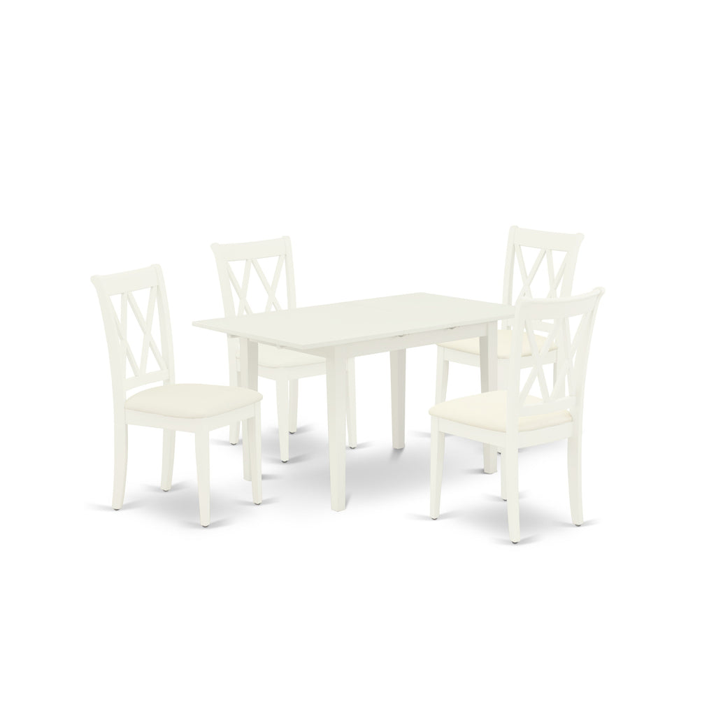East West Furniture NOCL5-LWH-C 5 Piece Dining Set Includes a Rectangle Dining Room Table with Butterfly Leaf and 4 Linen Fabric Upholstered Kitchen Chairs, 32x54 Inch, Linen White