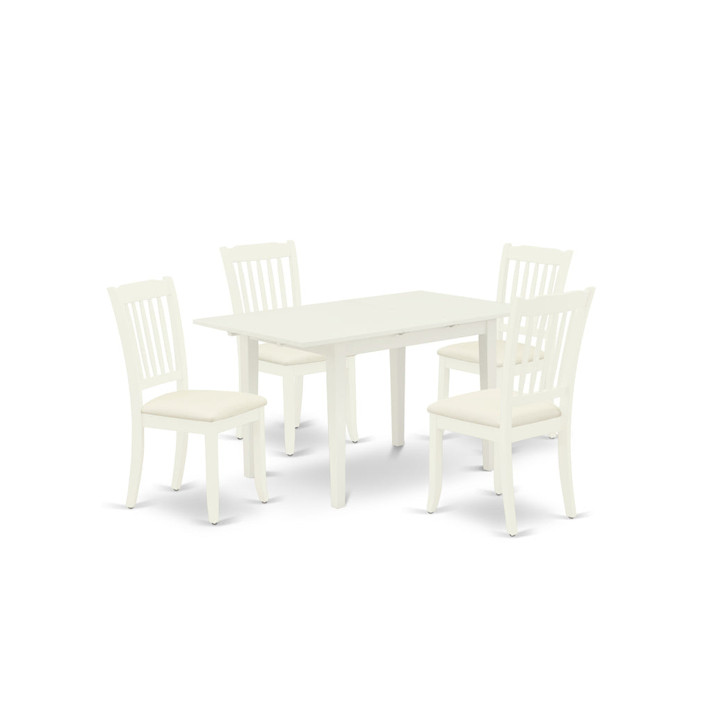 East West Furniture NODA5-LWH-C 5 Piece Kitchen Table & Chairs Set Includes a Rectangle Dining Table with Butterfly Leaf and 4 Linen Fabric Dining Room Chairs