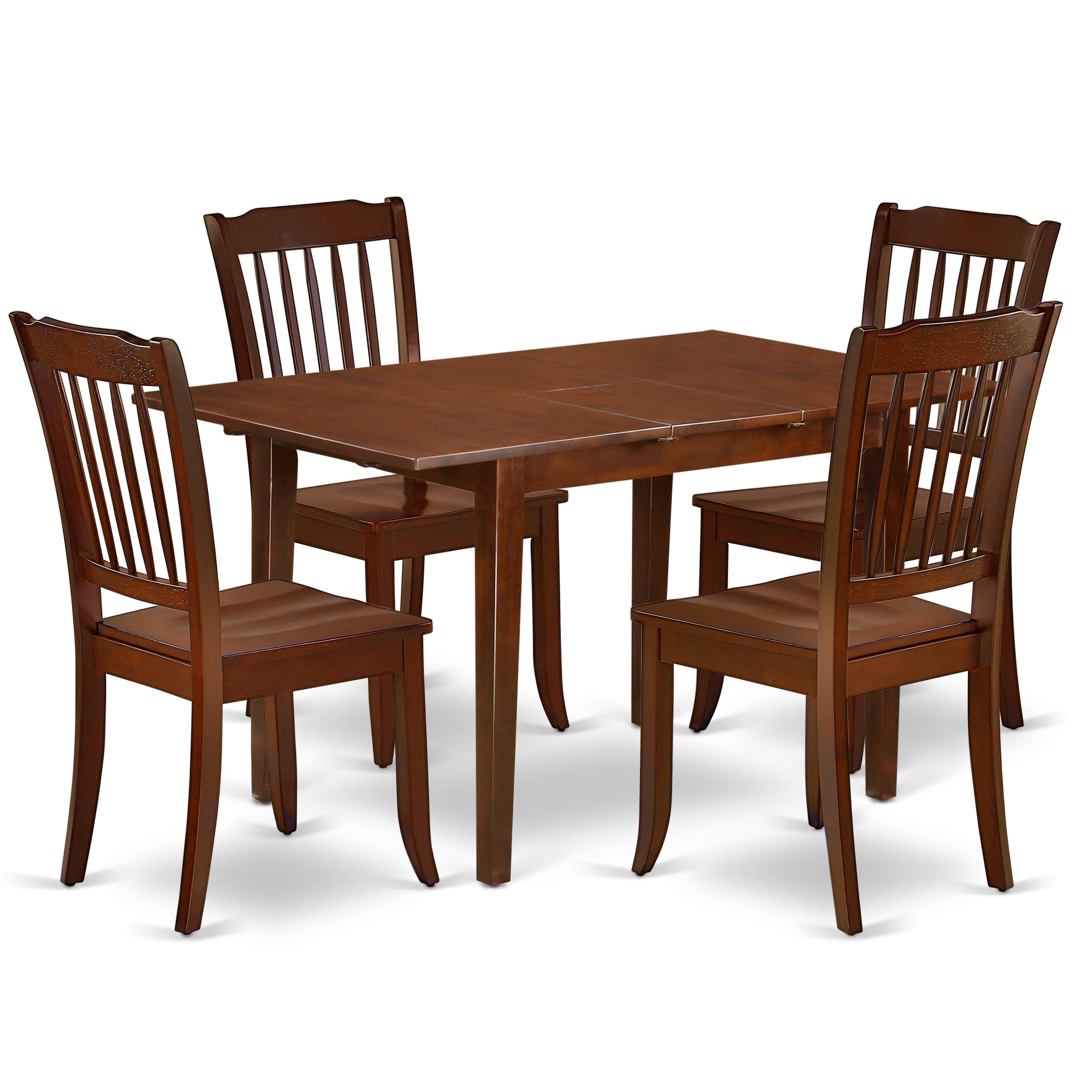NODA5-MAH-W 5PC Rectangular 42/53.5 inch Table with 12 In Leaf and 4 vertical slatted Chairs
