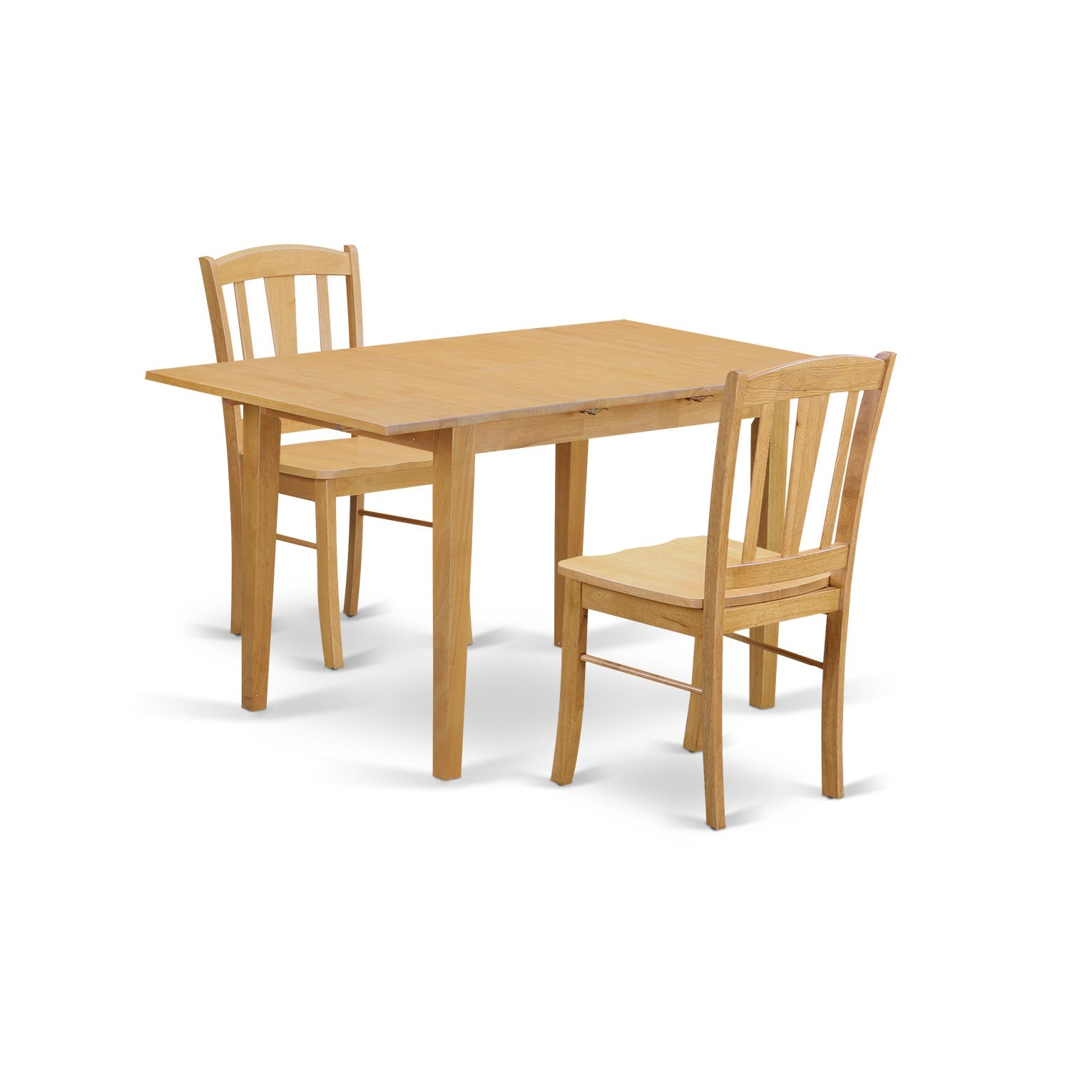 Juego de mesa de comedor de 3 piezas East West Furniture NODL3-OAK-W. Incluye una mesa de cocina rectangular con diseño de hojas de mariposa y 2 sillas de comedor.