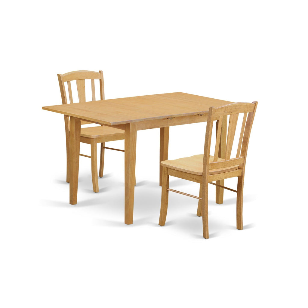 East West Furniture NODL3-OAK-W 3 Piece Dining Room Table Set  Contains a Rectangle Kitchen Table with Butterfly Leaf and 2 Dining Chairs