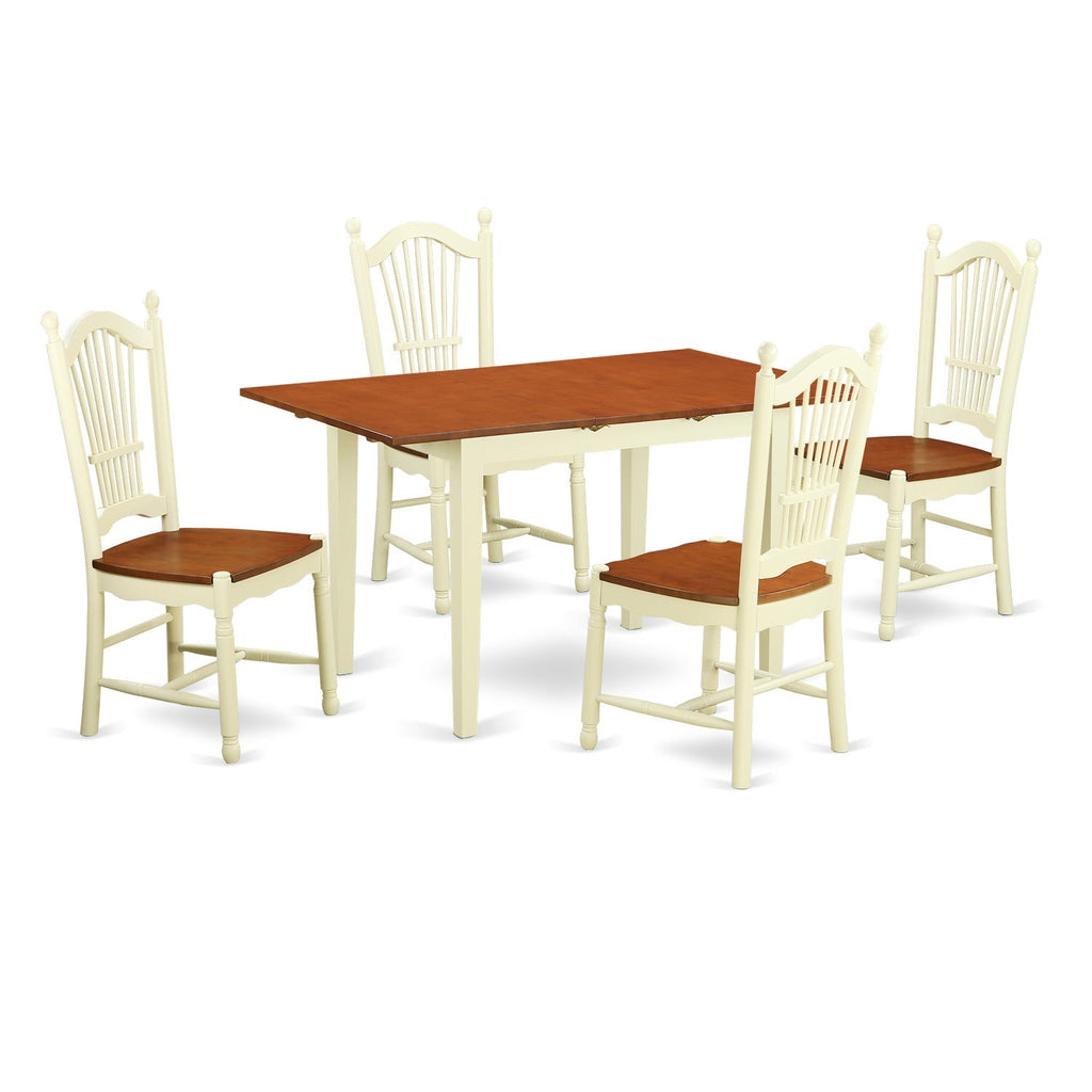 East West Furniture NODO5-WHI-W 5 Piece Dining Set Includes a Rectangle Dining Table with Butterfly Leaf and 4 Kitchen Chairs