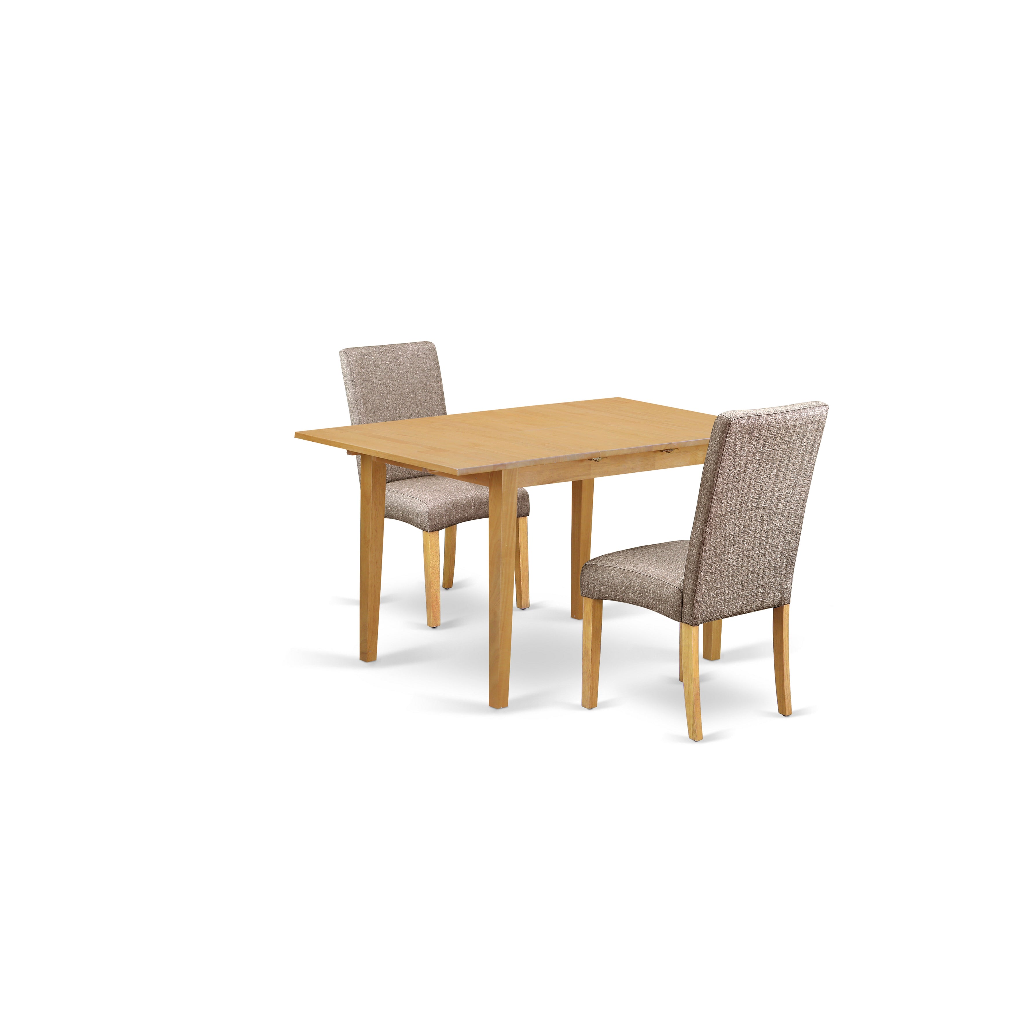 NODR3-OAK-16 3Pc Rectangular 42/53.5" Table With 12 In Butterfly Leaf And A Pair Of Parson Chair With Oak Finish Leg And Linen Fabric- Dark Khaki Color