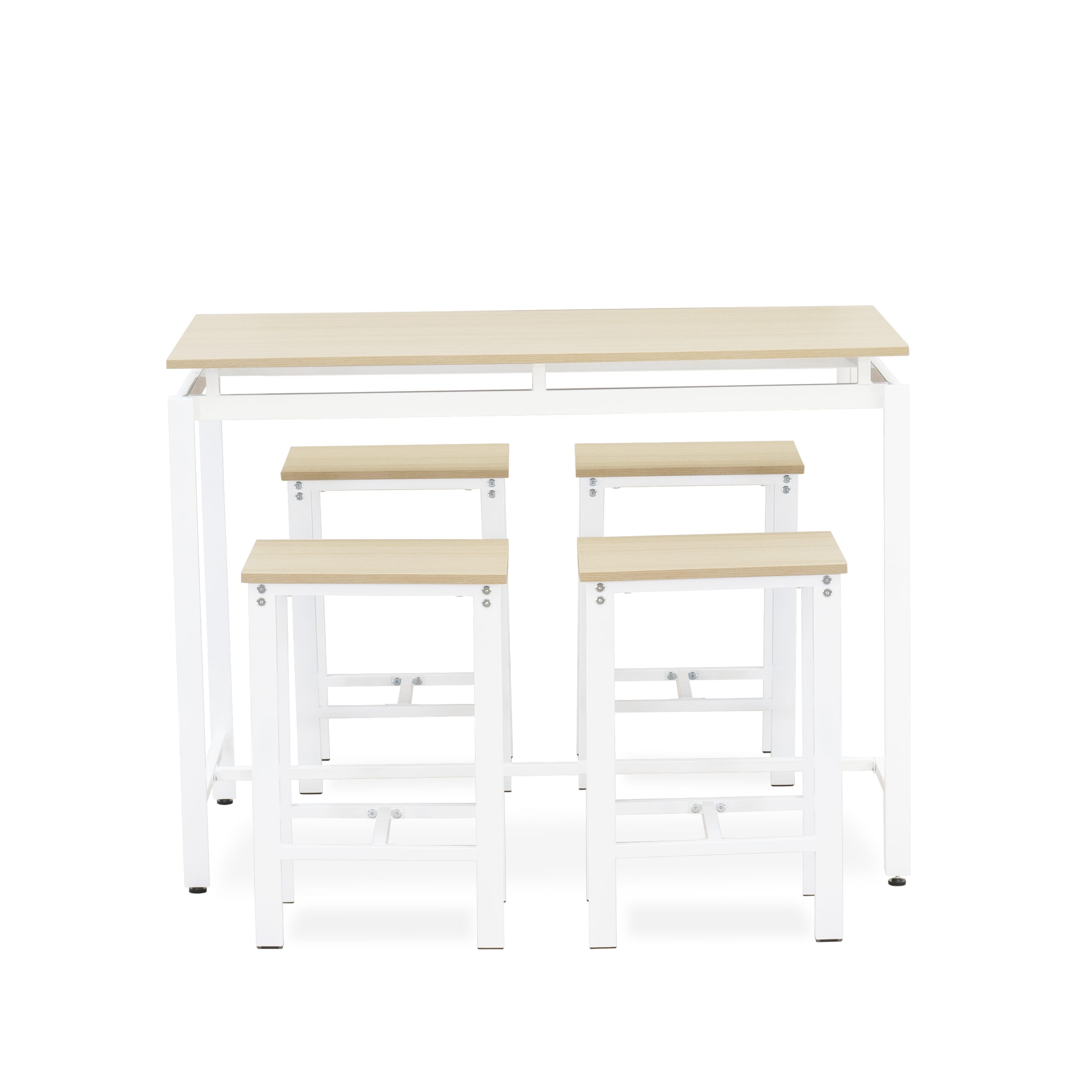 East West Furniture NODSW02 Nola 5 Piece Table and Chairs Set - 1 Modern Dining Table and 4 Backless Dining Room Chairs - Dining Table Set for 4 in Powder Coating Linen white Color and Linen white Wood Laminate