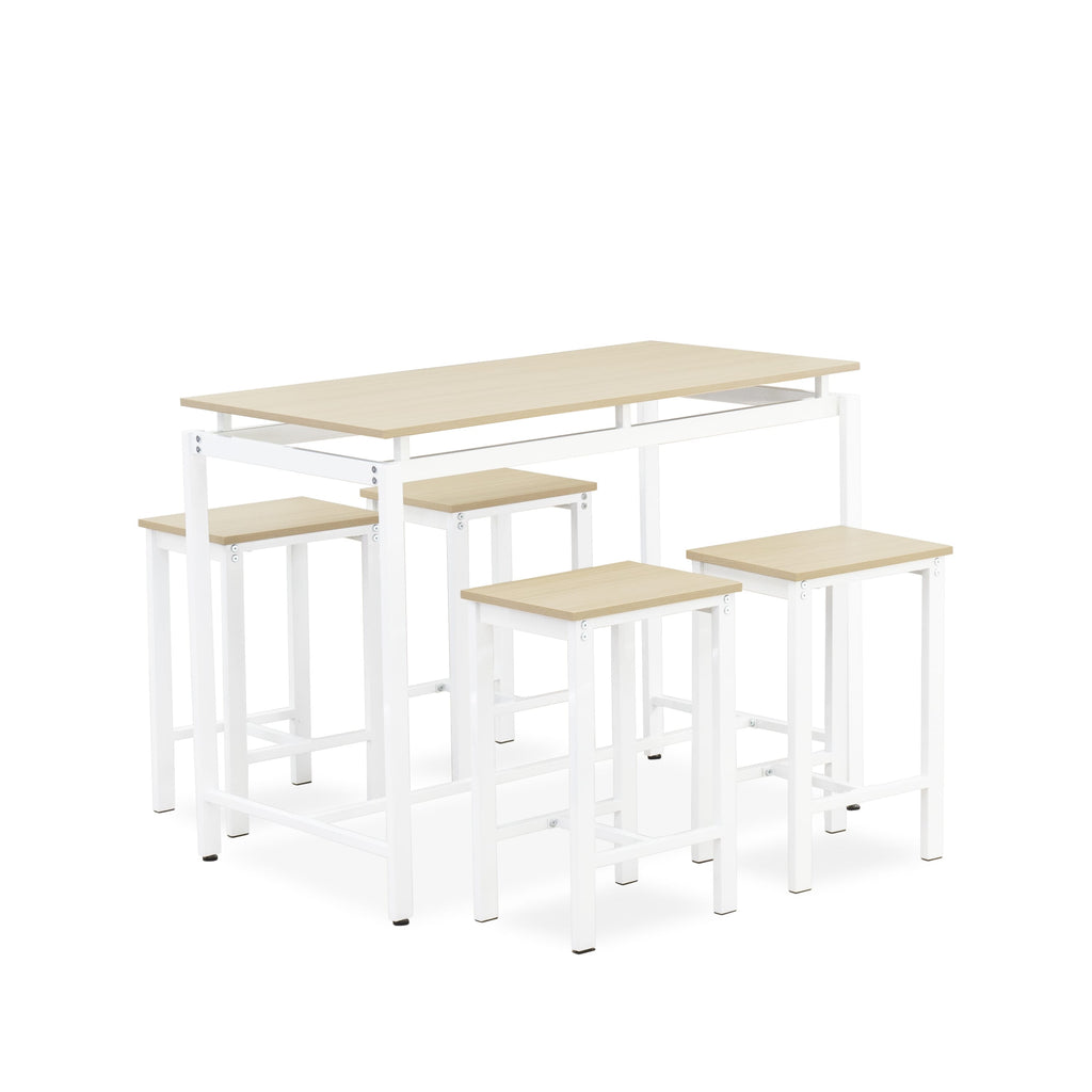 Juego de mesa de comedor de 5 piezas East West Furniture NODSW02 con altura de mostrador. Incluye una mesa rectangular de madera y 4 taburetes de mostrador sin respaldo.