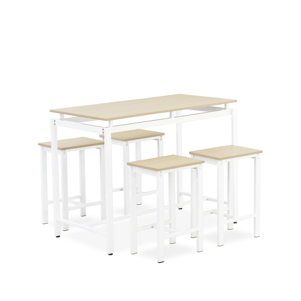 East West Furniture NODSW02 5 Piece Counter Height Dining Table Set Includes a Rectangle Wooden Table and 4 Backless Counter Stools, 24x47 Inch, White