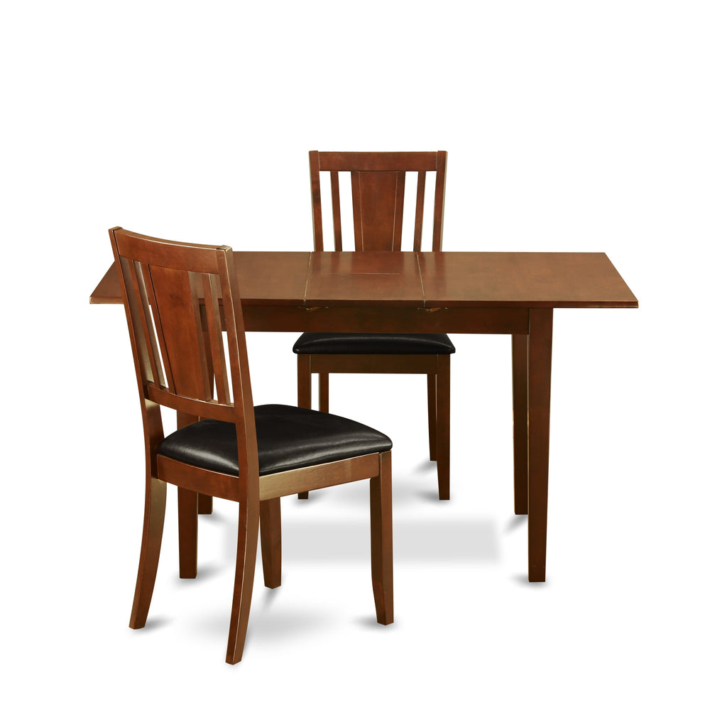 East West Furniture NODU3-MAH-LC 3 Piece Dining Set Contains a Rectangle Dining Room Table with Butterfly Leaf and 2 Faux Leather Upholstered Kitchen Chairs, 32x54 Inch, Mahogany