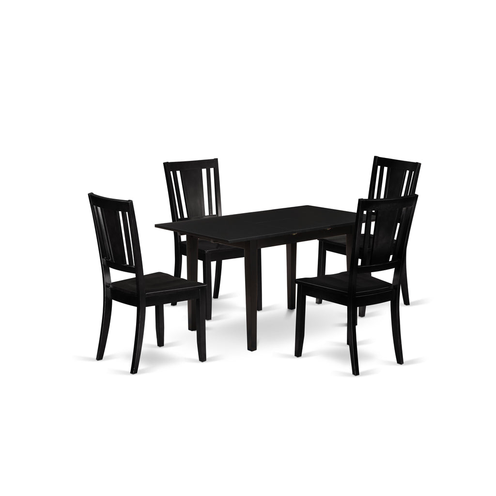 Juego de mesa y sillas de cocina de 5 piezas East West Furniture NODU5-BLK-W Incluye una mesa de comedor rectangular con hojas de mariposa y 4 sillas de comedor