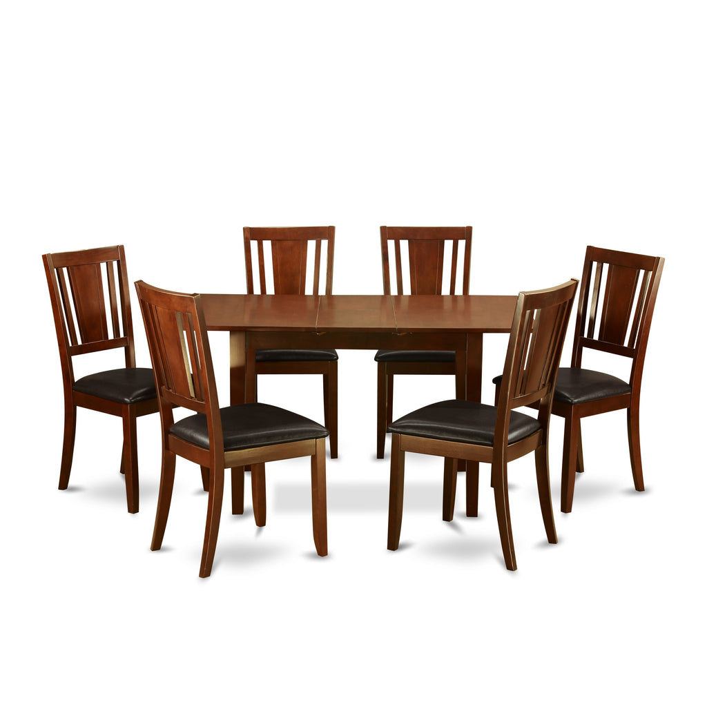 East West Furniture NODU7-MAH-LC 7 Piece Dining Room Table Set Consist of a Rectangle Wooden Table with Butterfly Leaf and 6 Faux Leather Kitchen Dining Chairs, 32x54 Inch, Mahogany