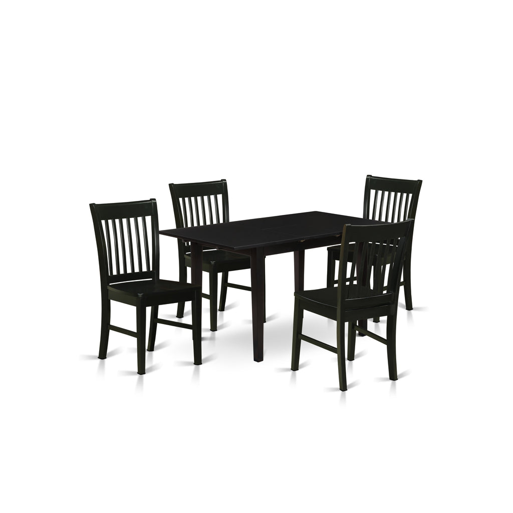 East West Furniture NOFK5-BLK-W 5 Piece Dining Table Set for 4 Includes a Rectangle Kitchen Table with Butterfly Leaf and 4 Dining Room Chairs