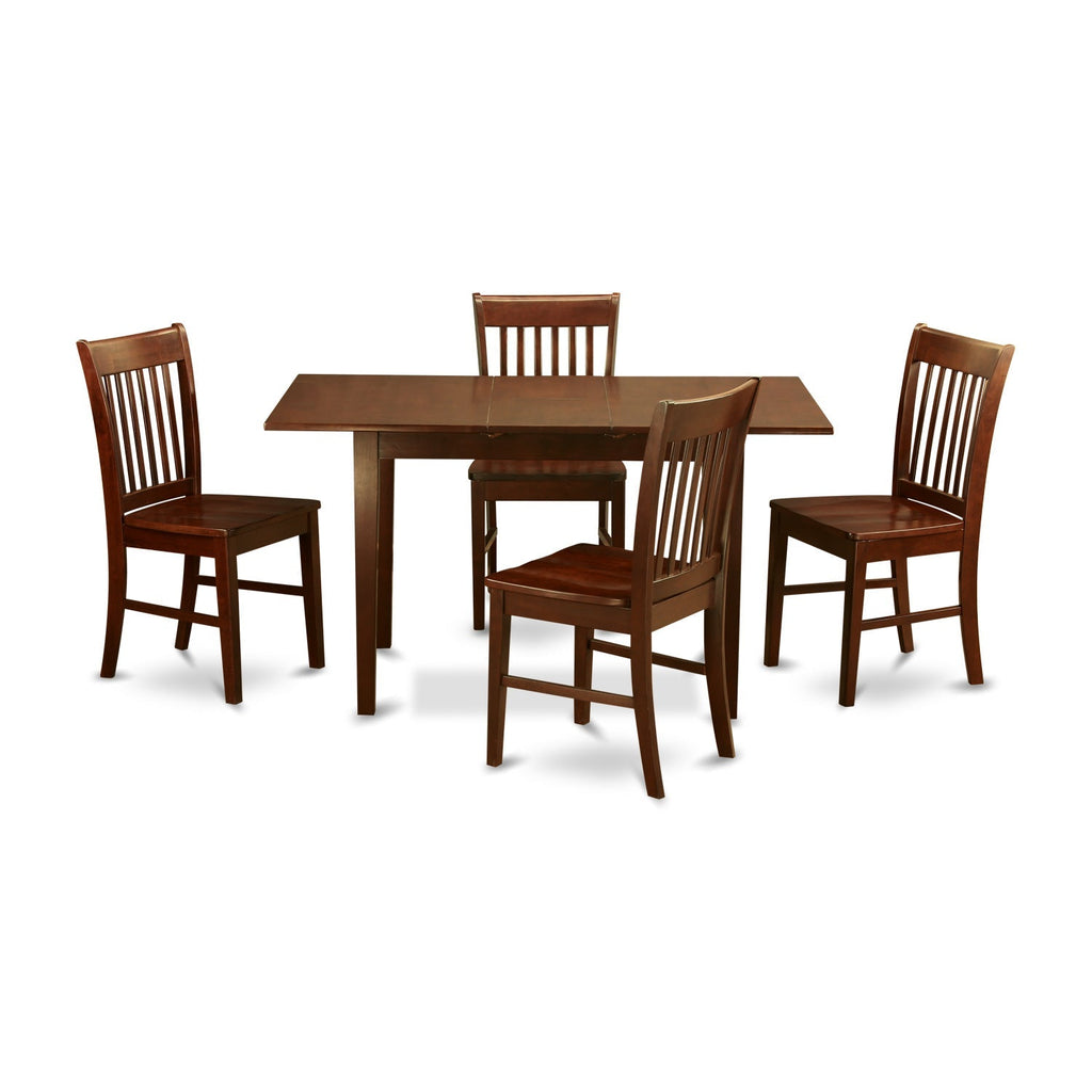 East West Furniture NOFK5-MAH-W 5 Piece Dinette Set for 4 Includes a Rectangle Dining Room Table with Butterfly Leaf and 4 Kitchen Dining Chairs