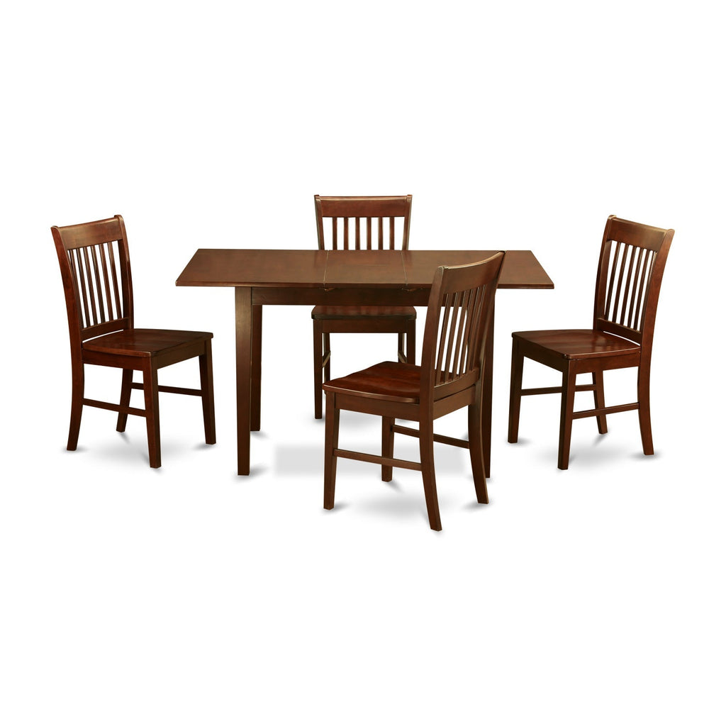East West Furniture NOFK5-MAH-W 5 Piece Dinette Set for 4 Includes a Rectangle Dining Room Table with Butterfly Leaf and 4 Kitchen Dining Chairs, 32x54 Inch, Mahogany