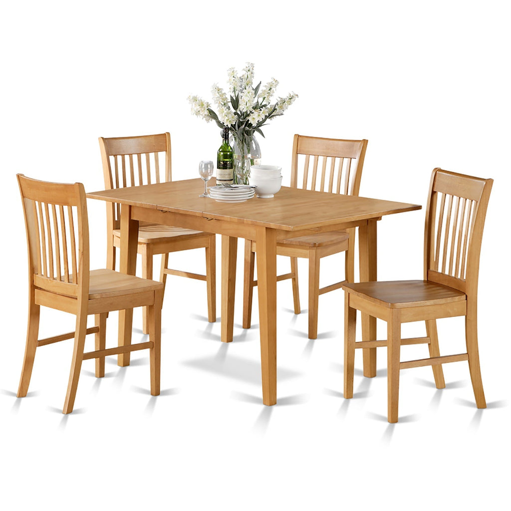 East West Furniture NOFK5-OAK-W 5 Piece Dining Table Set for 4 Includes a Rectangle Kitchen Table with Butterfly Leaf and 4 Dining Room Chairs