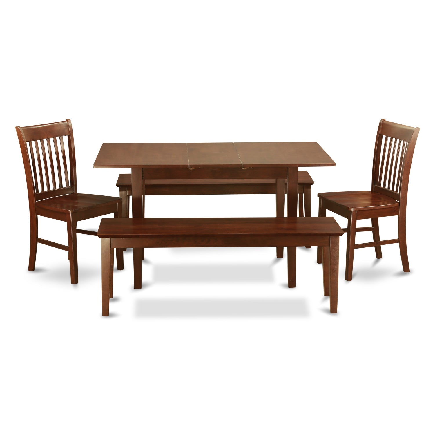 NOFK5C-MAH-W 5 Pc Kitchen Table with bench set - Table plus 2 Kitchen Chairs and 2 Benches