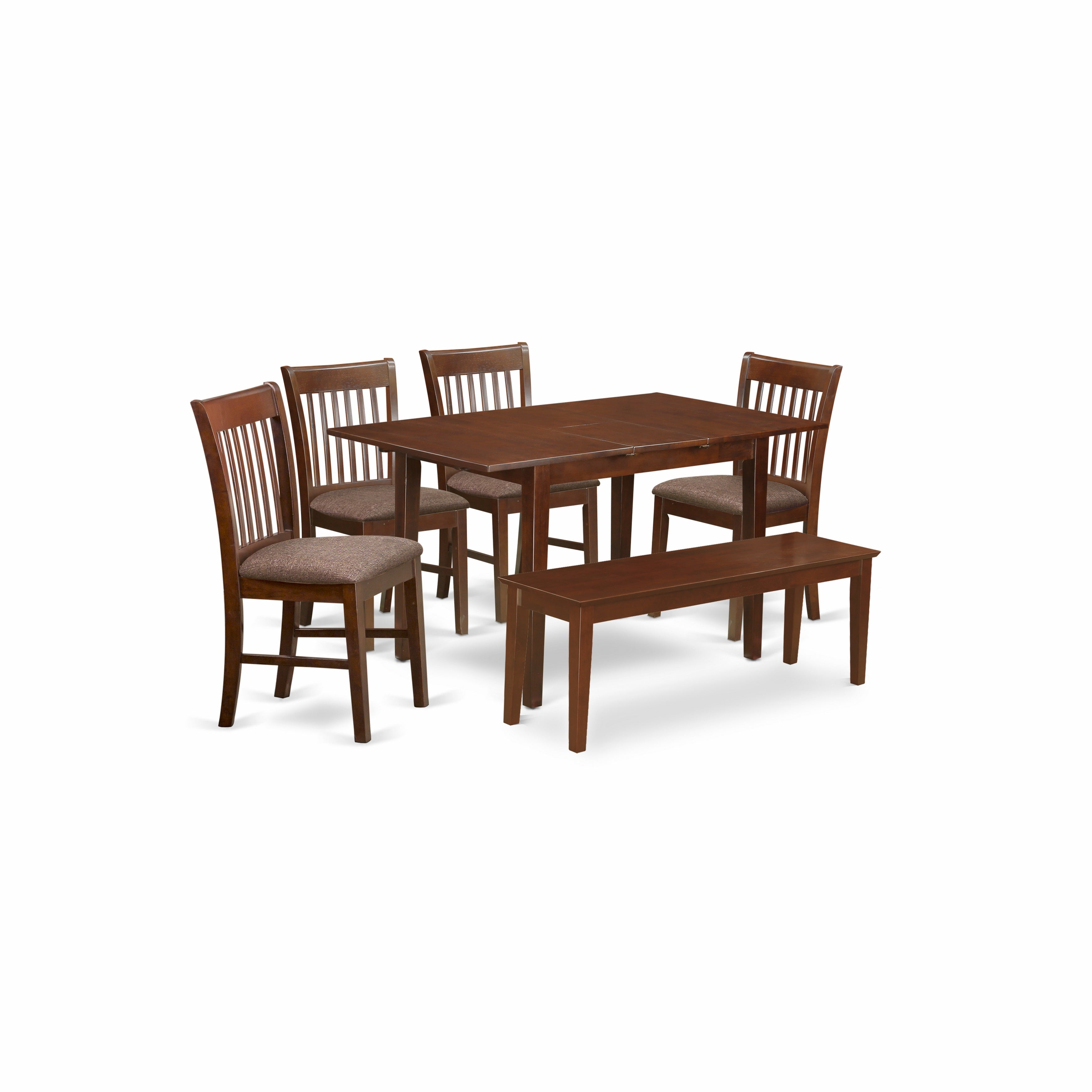 NOFK6C-MAH-C 6 Pc Dining room set with bench - Table and 4 Dining Chairs plus Dining Bench