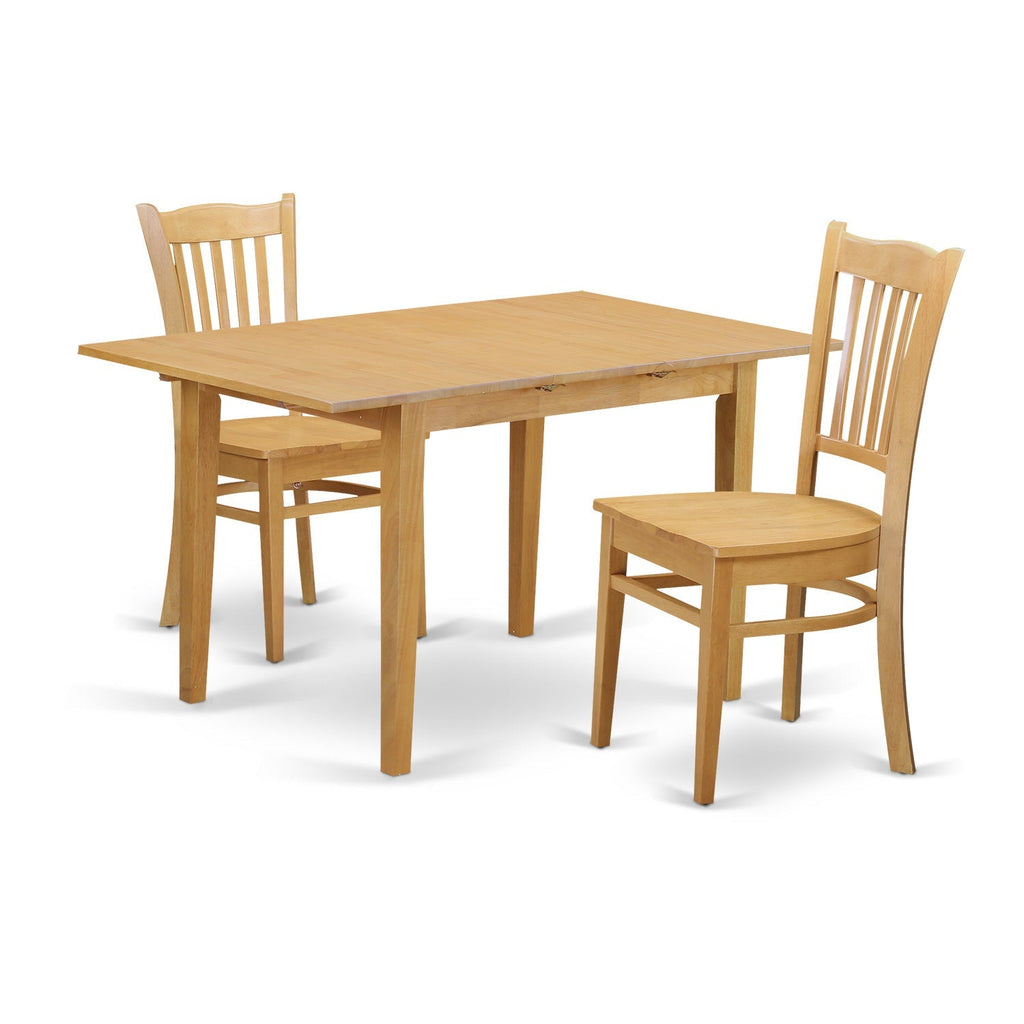 East West Furniture NOGR3-OAK-W 3 Piece Dining Room Table Set  Contains a Rectangle Kitchen Table with Butterfly Leaf and 2 Dining Chairs, 32x54 Inch, Oak