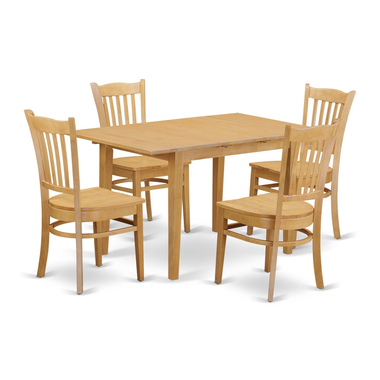 Juego de comedor de 5 piezas East West Furniture NOGR5-OAK-W. Incluye una mesa de comedor rectangular con hojas de mariposa y 4 sillas de cocina.