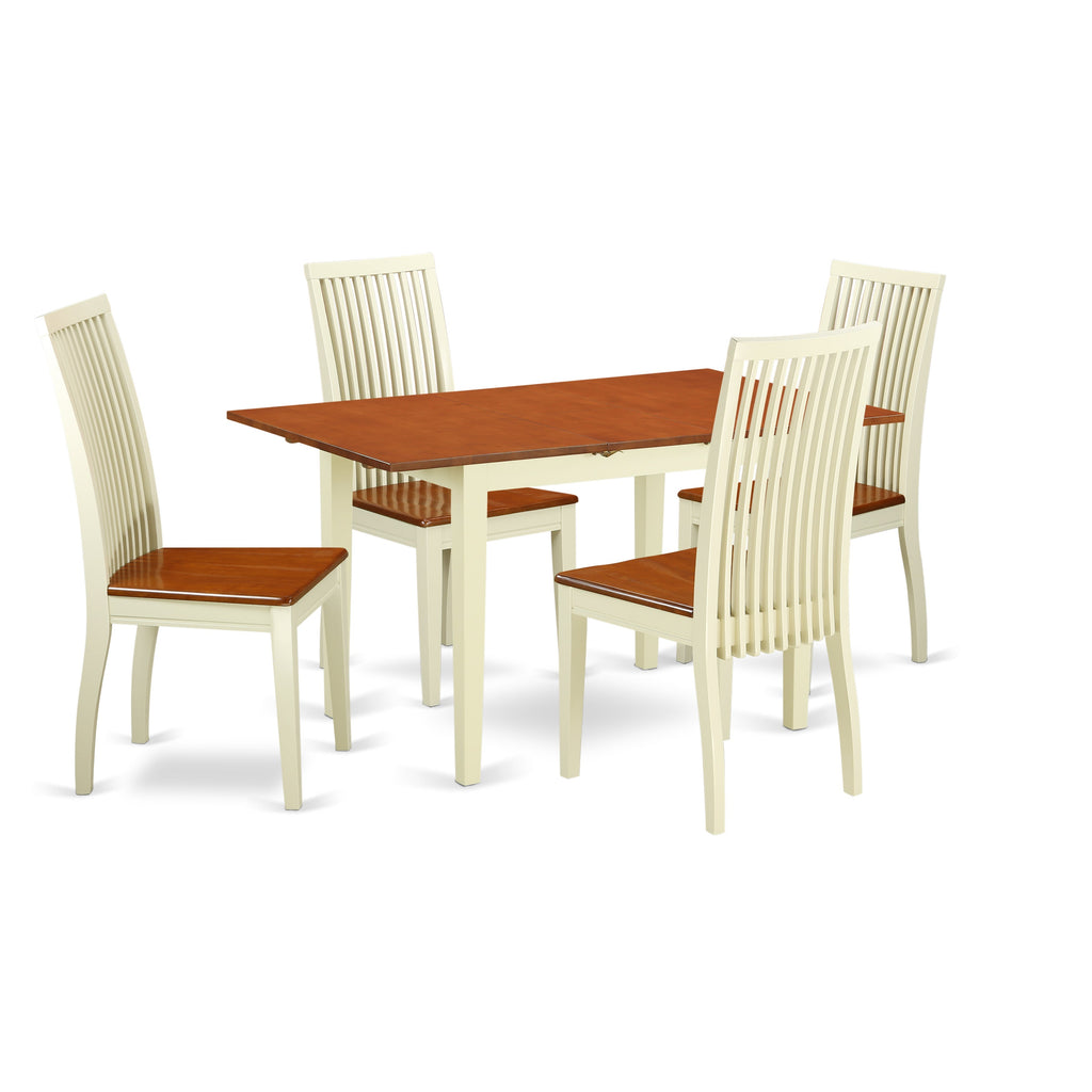 East West Furniture NOIP5-BMK-W 5 Piece Kitchen Table Set for 4 Includes a Rectangle Dining Room Table with Butterfly Leaf and 4 Dining Chairs
