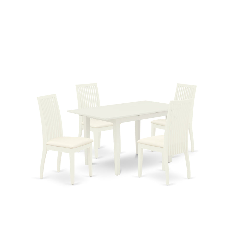East West Furniture NOIP5-LWH-C 5 Piece Dining Set Includes a Rectangle Dining Room Table with Butterfly Leaf and 4 Linen Fabric Upholstered Chairs