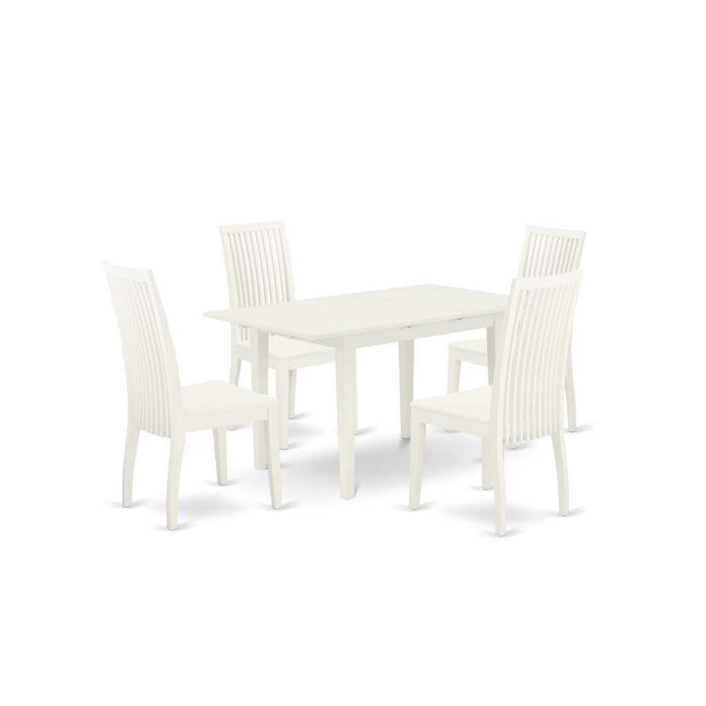 East West Furniture NOIP5-LWH-W 5 Piece Dining Table Set for 4 Includes a Rectangle Kitchen Table with Butterfly Leaf and 4 Dinette Chairs