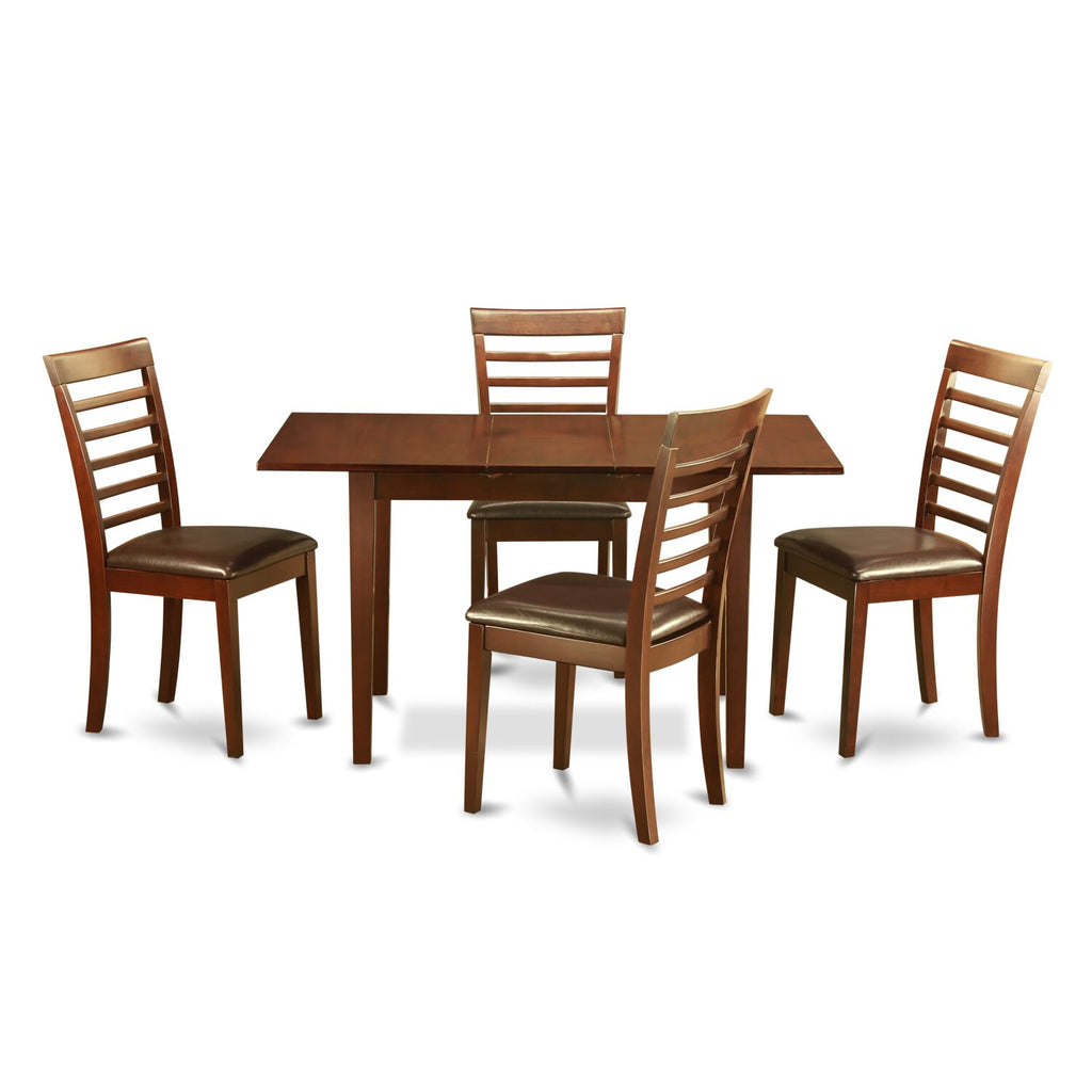 East West Furniture NOML5-MAH-LC 5 Piece Dinette Set for 4 Includes a Rectangle Dining Room Table with Butterfly Leaf and 4 Faux Leather Kitchen Dining Chairs