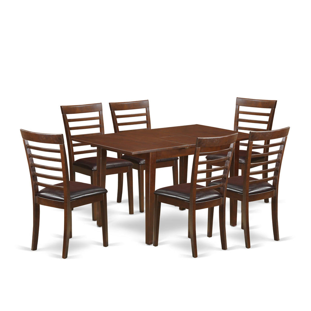 East West Furniture NOML7-MAH-LC 7 Piece Dining Table Set Consist of a Rectangle Dinner Table with Butterfly Leaf and 6 Faux Leather Dining Room Chairs, 32x54 Inch, Mahogany