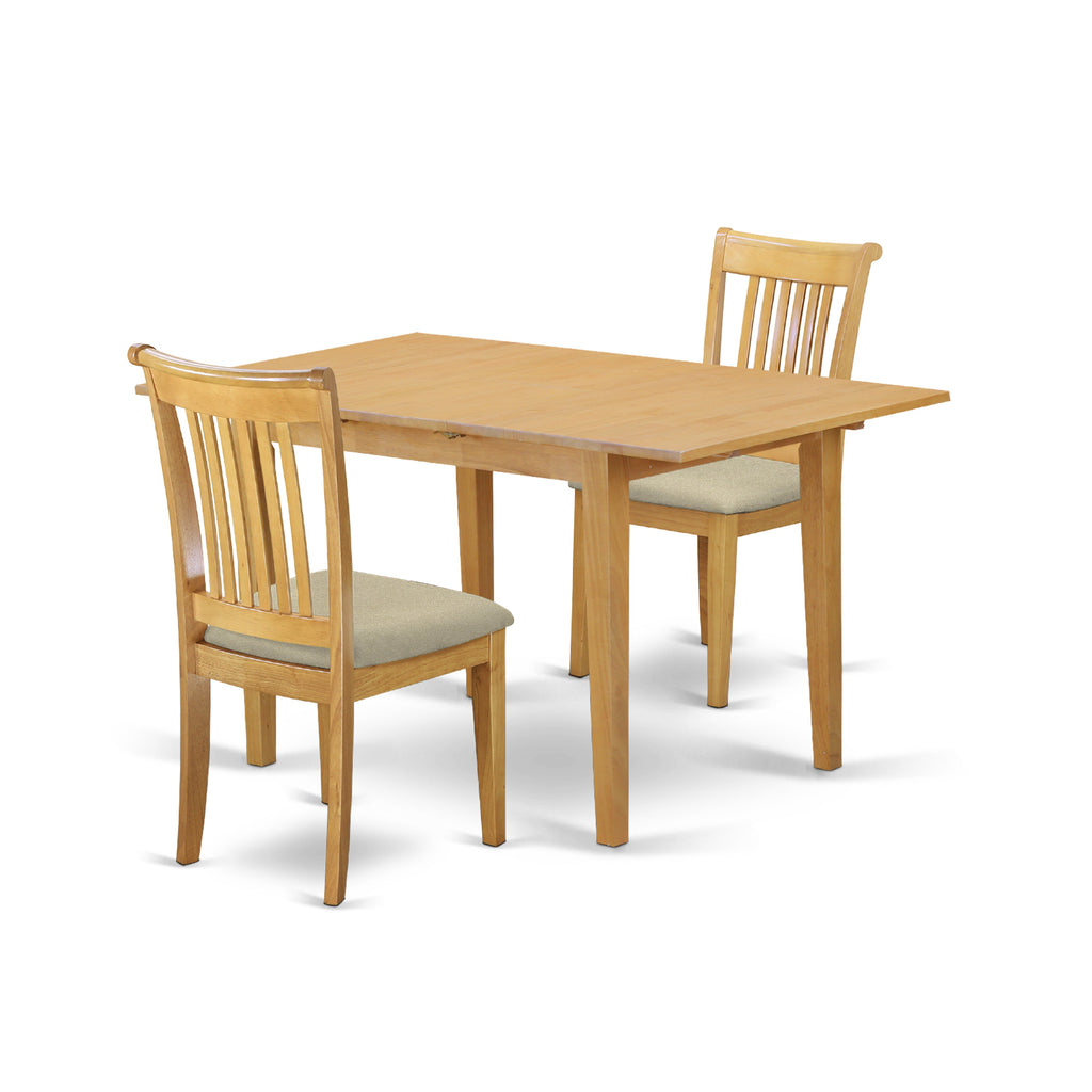 East West Furniture NOPO3-OAK-C 3 Piece Dining Table Set Contains a Rectangle Dining Room Table with Butterfly Leaf and 2 Linen Fabric Upholstered Chairs