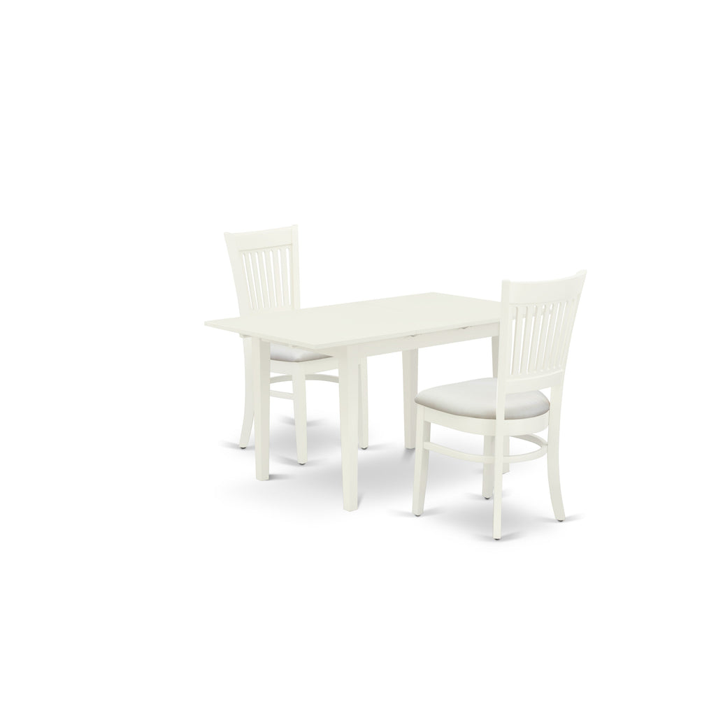East West Furniture NOVA3-LWH-C 3 Piece Dining Table Set Contains a Rectangle Dining Room Table with Butterfly Leaf and 2 Linen Fabric Upholstered Chairs