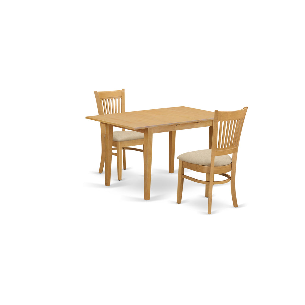 East West Furniture NOVA3-OAK-C 3 Piece Kitchen Table & Chairs Set Contains a Rectangle Dining Table with Butterfly Leaf and 2 Linen Fabric Dining Room Chairs