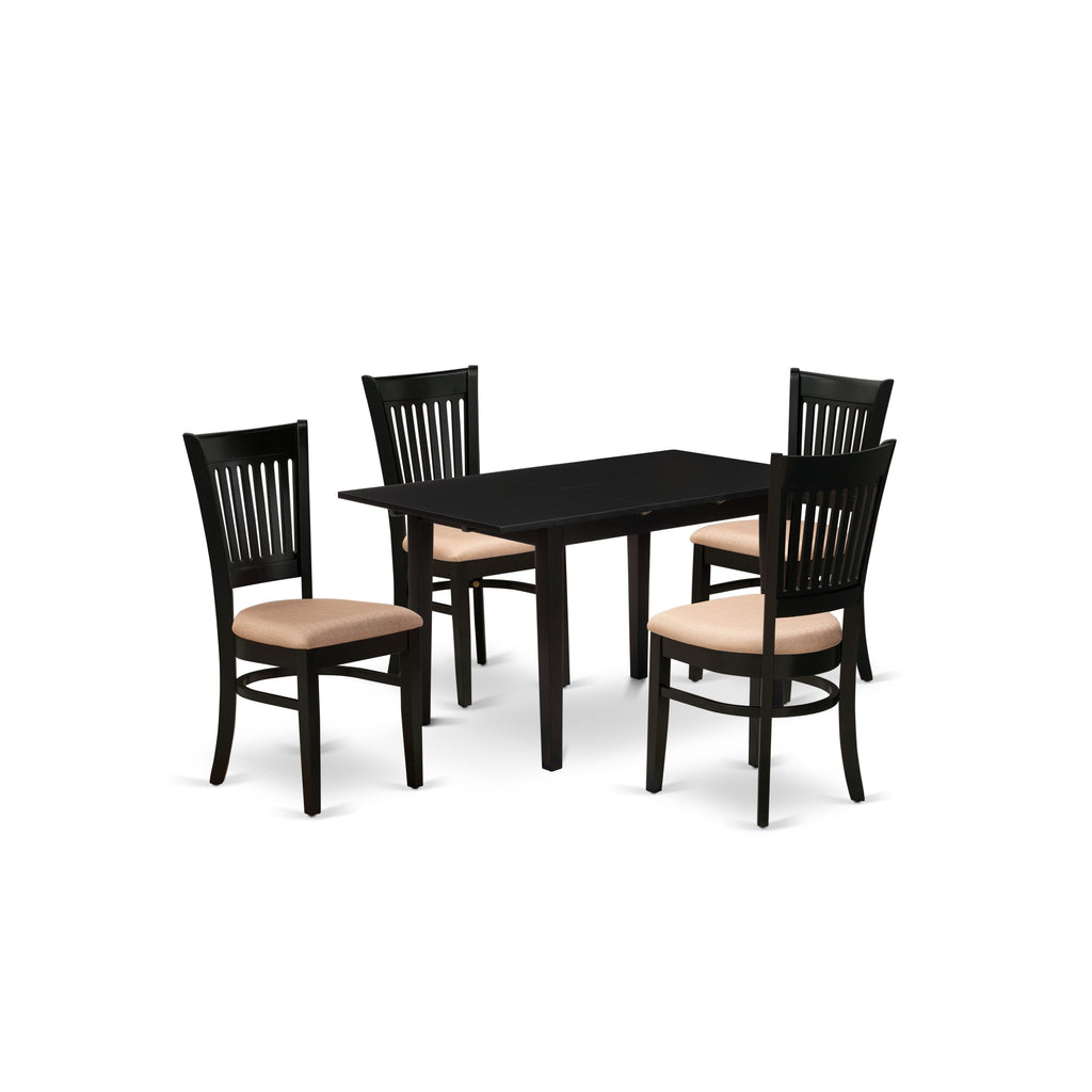 East West Furniture NOVA5-BLK-C 5 Piece Dinette Set Includes a Rectangle Dining Room Table with Butterfly Leaf and 4 Linen Fabric Upholstered Dining Chairs