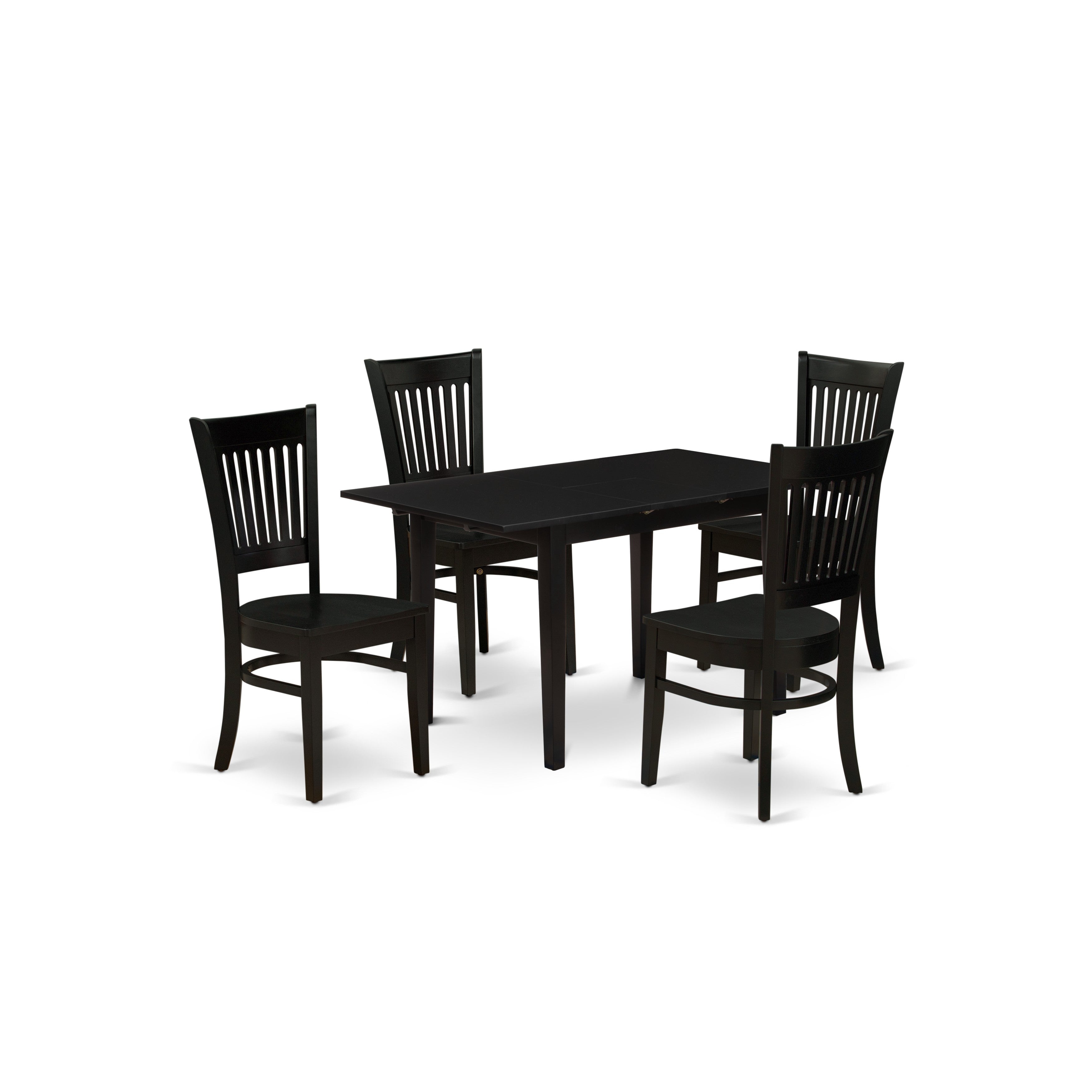 El juego de muebles de comedor de 5 piezas NOVA5-BLK-W de East West Furniture incluye una mesa de cocina rectangular con hojas de mariposa y 4 sillas de comedor.