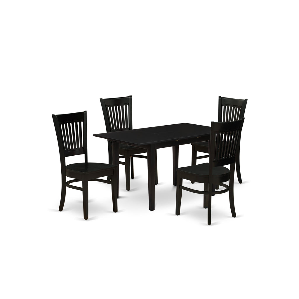 East West Furniture NOVA5-BLK-W 5 Piece Dining Room Furniture Set Includes a Rectangle Kitchen Table with Butterfly Leaf and 4 Dining Chairs
