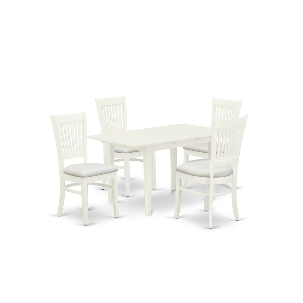 East West Furniture NOVA5-LWH-C 5 Piece Dining Room Furniture Set Includes a Rectangle Kitchen Table with Butterfly Leaf and 4 Linen Fabric Upholstered Chairs