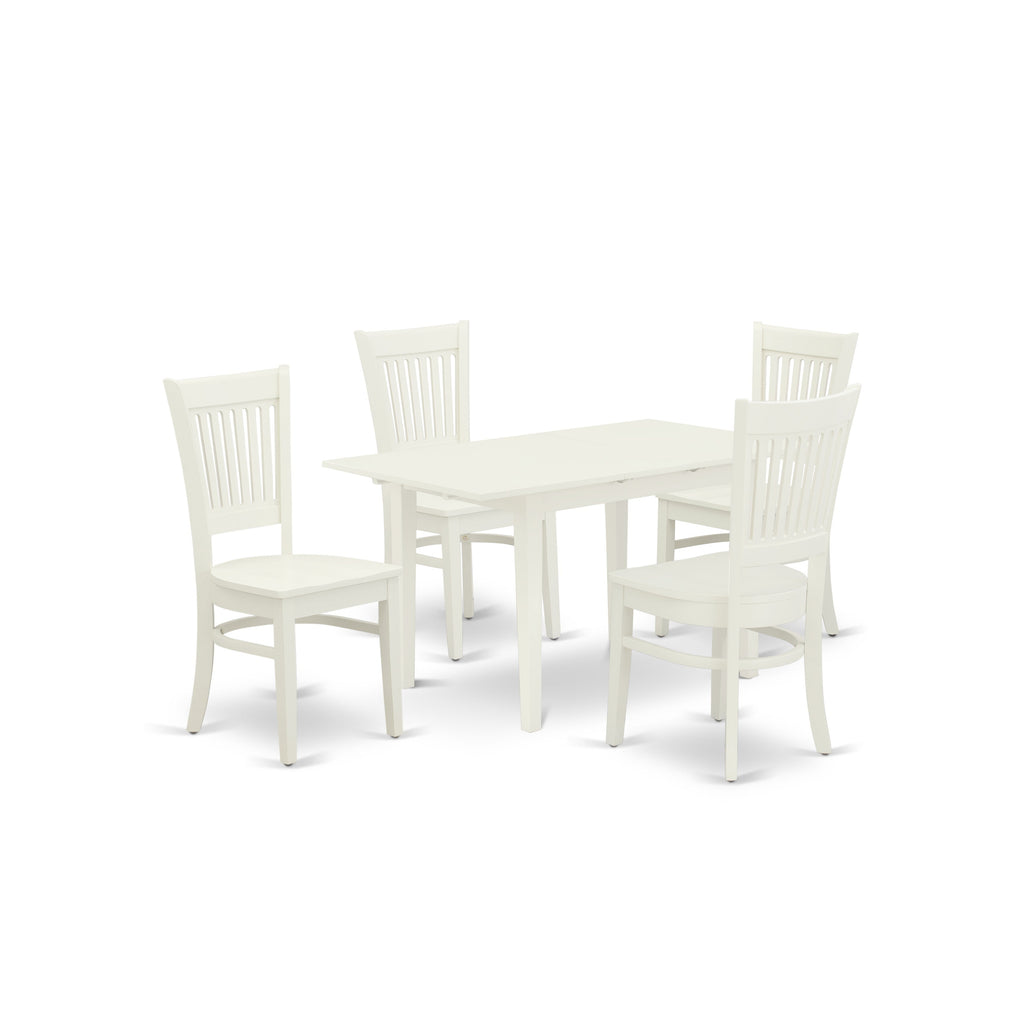 East West Furniture NOVA5-LWH-W 5 Piece Dining Room Table Set Includes a Rectangle Kitchen Table with Butterfly Leaf and 4 Dining Chairs