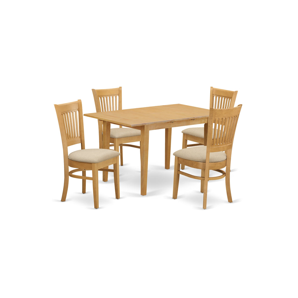 East West Furniture NOVA5-OAK-C 5 Piece Dining Table Set for 4 Includes a Rectangle Kitchen Table with Butterfly Leaf and 4 Linen Fabric Dining Room Chairs