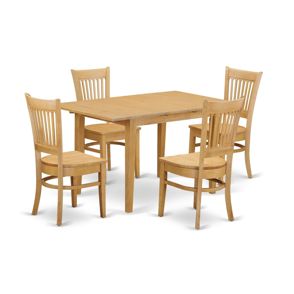 East West Furniture NOVA5-OAK-W 5 Piece Dining Room Table Set Includes a Rectangle Wooden Table with Butterfly Leaf and 4 Kitchen Dining Chairs