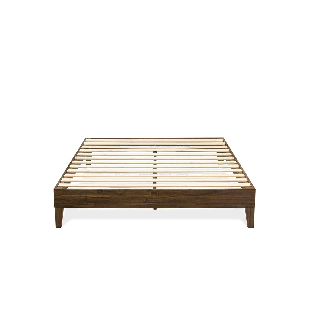 East West Furniture NVP-22-Q Queen Size Bed Frame with 4 Solid Wood Legs and 2 Extra Center Legs - Walnut Finish