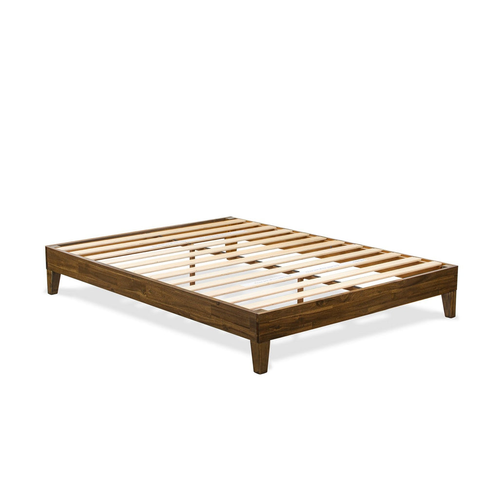 East West Furniture NVP-22-Q Queen Size Bed Frame with 4 Solid Wood Legs and 2 Extra Center Legs - Walnut Finish