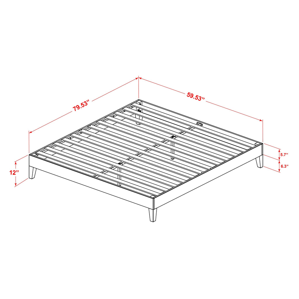 East West Furniture NVP-22-Q Queen Size Bed Frame with 4 Solid Wood Legs and 2 Extra Center Legs - Walnut Finish