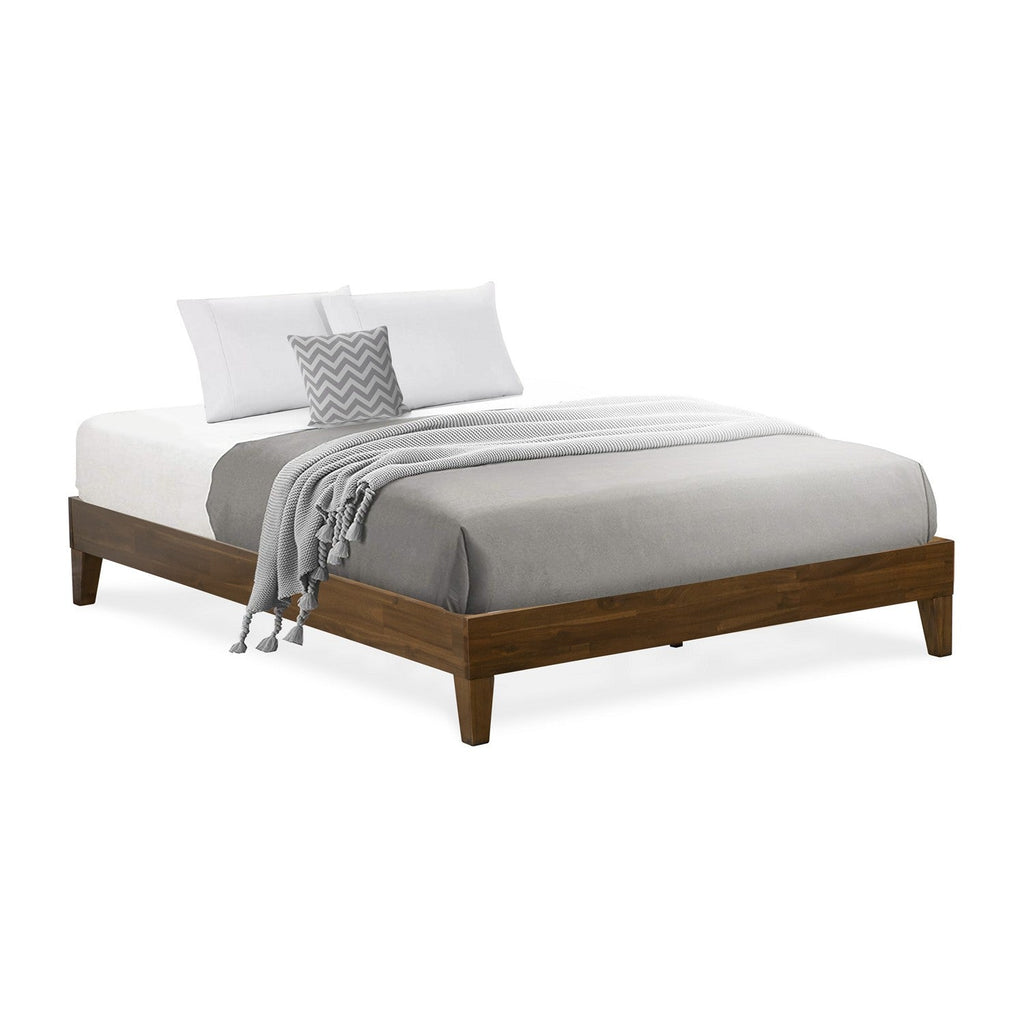 East West Furniture NVP-22-Q Queen Size Bed Frame with 4 Solid Wood Legs and 2 Extra Center Legs - Walnut Finish