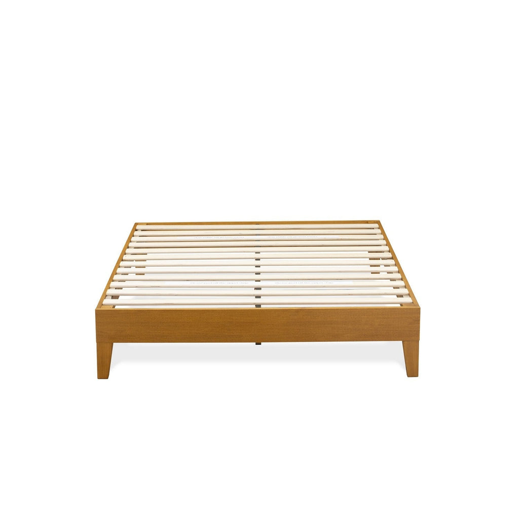 East West Furniture NVP-23-F Full Platform Bed Frame with 4 Solid Wood Legs and 2 Extra Center Legs - Oak Finish