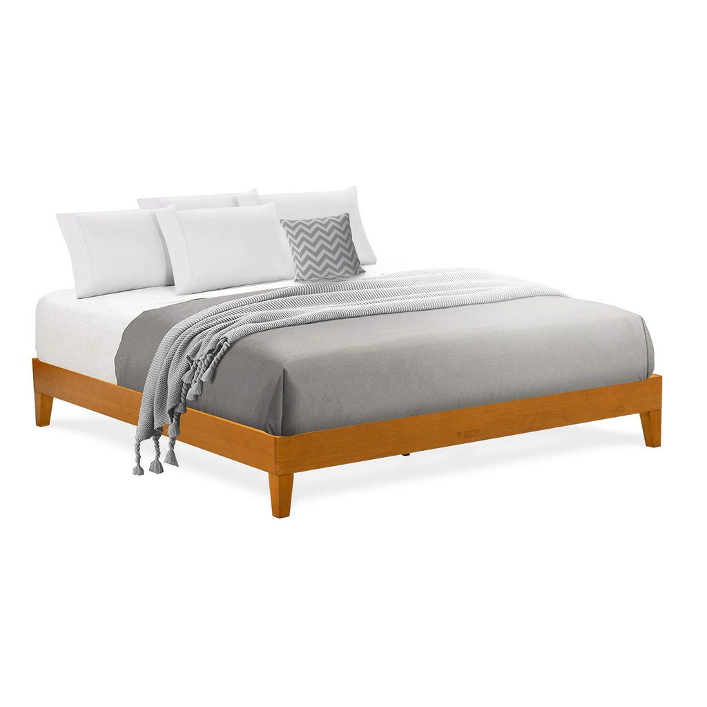 Marco de cama tamaño king East West Furniture NVP-23-K con 4 patas de madera noble y 2 patas centrales adicionales - Acabado en roble