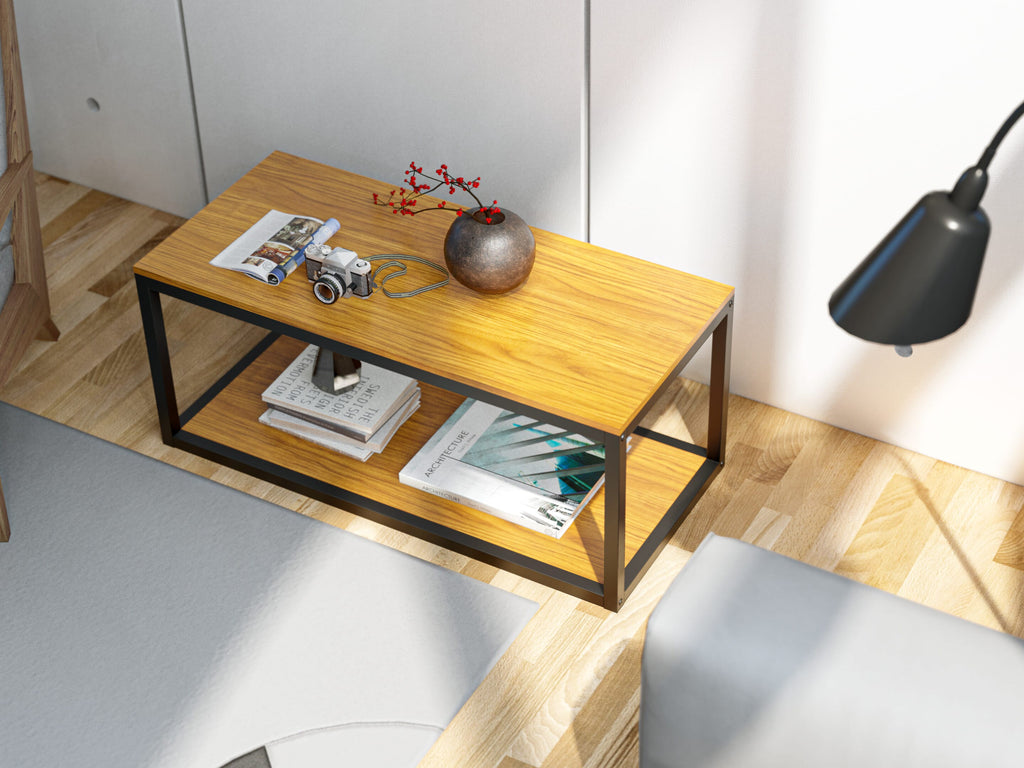 East West Furniture NWCTB01 Norwich Coffee Table - Rectangle Mid Century Modern Side Table with 2 Tier  for Bedroom
