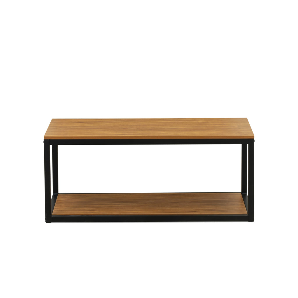 East West Furniture NWCTB01 Norwich Coffee Table - Rectangle Mid Century Modern Side Table with 2 Tier  for Bedroom, 18x20 Inch, Powder Coating Black Frame and Brown Wood Laminate Top