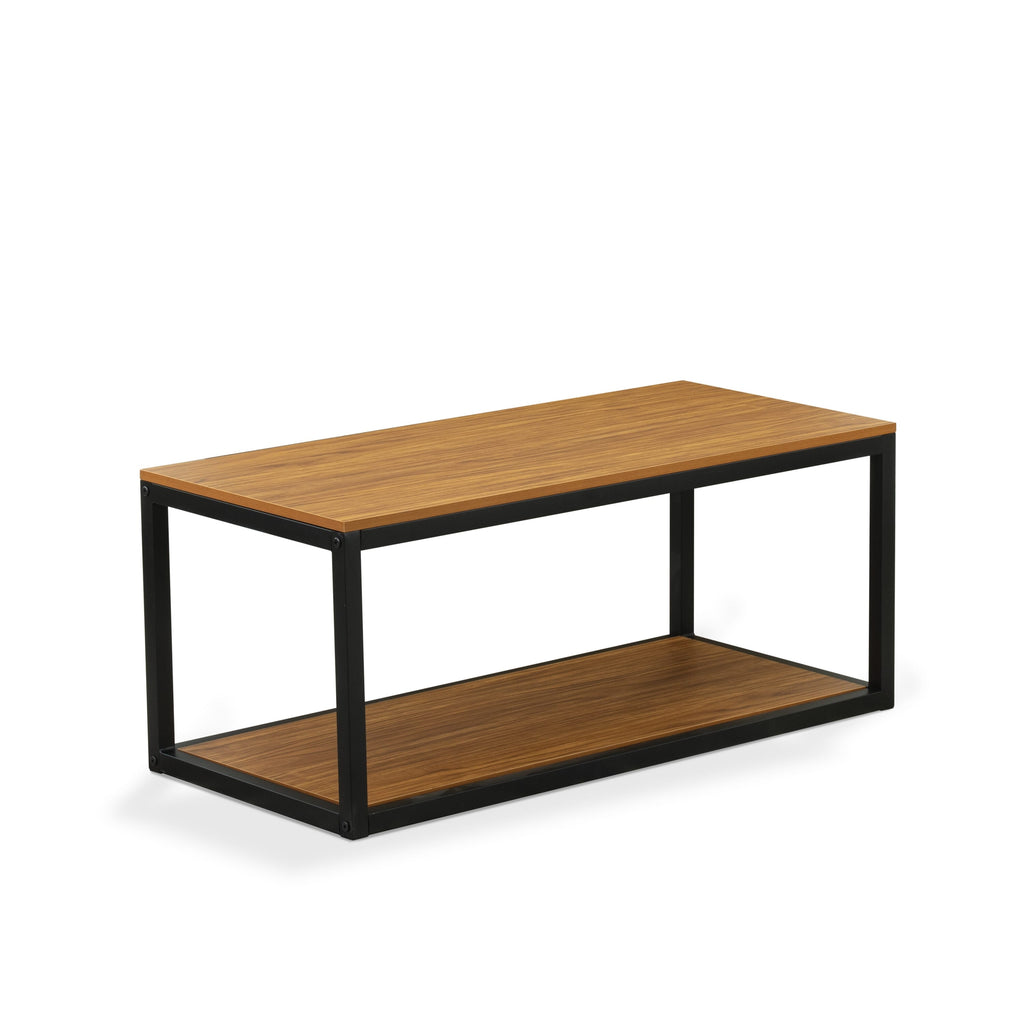 East West Furniture NWCTB01 Norwich Coffee Table - Rectangle Mid Century Modern Side Table with 2 Tier  for Bedroom, 18x20 Inch, Powder Coating Black Frame and Brown Wood Laminate Top