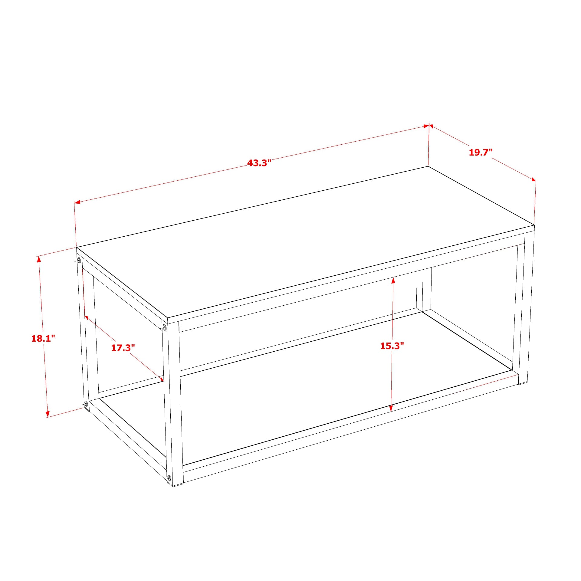 Mesa de centro Norwich NWCTB01 de East West Furniture: mesa auxiliar rectangular moderna de mediados de siglo con dos niveles para dormitorio