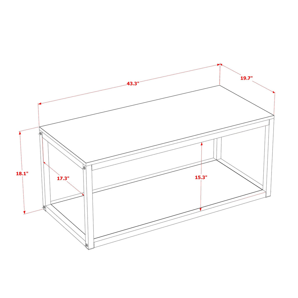East West Furniture NWCTB01 Norwich Coffee Table - Rectangle Mid Century Modern Side Table with 2 Tier  for Bedroom