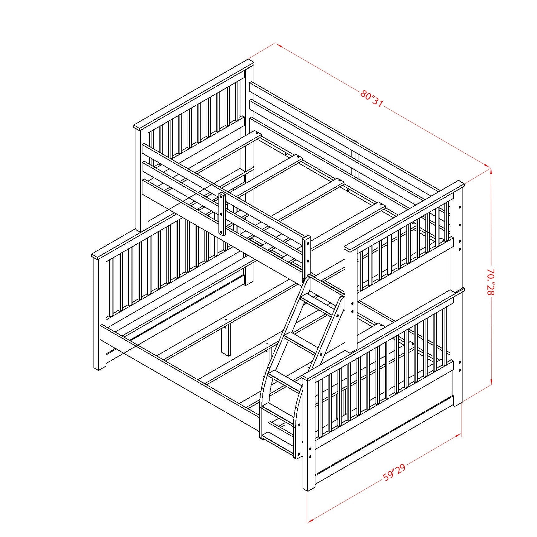 Odessa Twin & Full Bunk Bed in Natural Oak Finish