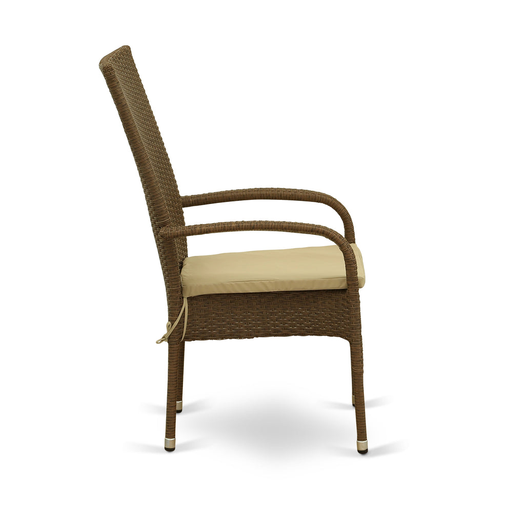 East West Furniture JUOS7-02A 7 Piece Wicker Patio Furniture Set Consist of a Rectangle Outdoor Table with Glass Top and 6 Balcony Backyard Armchair with Cushion